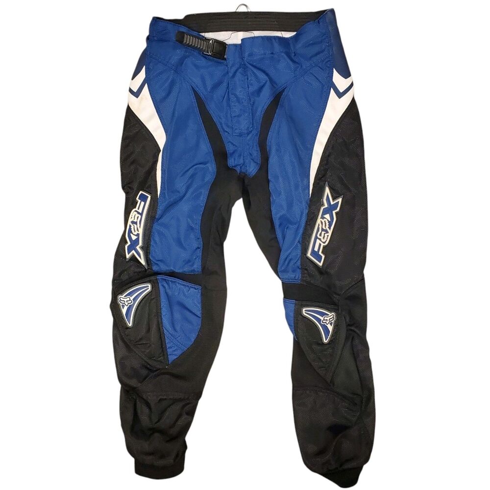 FOX RACING 180 Pants Youth 28 12/14 Blue Black Motocross Dirt Bike Padded Nylon
